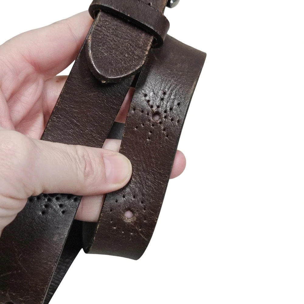 Gap Factory Belt‎ Kids Medium Brown Leather Perforated Starburst Classic Casual